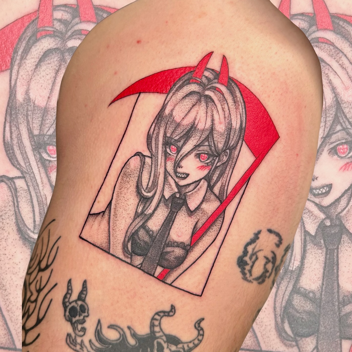Tattoo by @phantom.tats — dotwork, anime