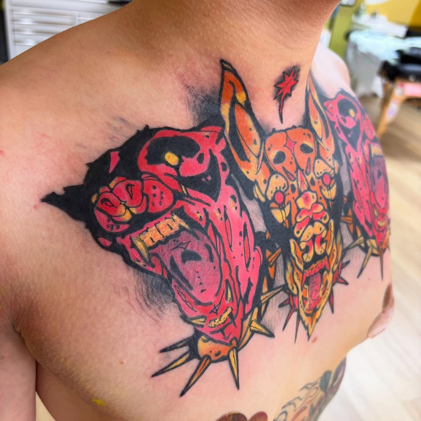 Abstract creature American traditional tattoo on the shoulder by Ghost Ham Tattoos