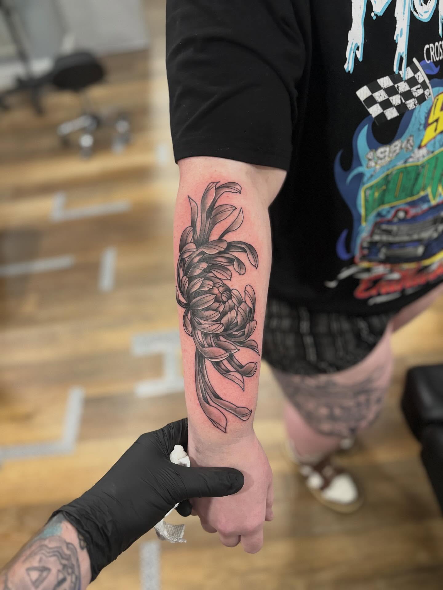 Tattoo by @foxesden666 — black_and_grey