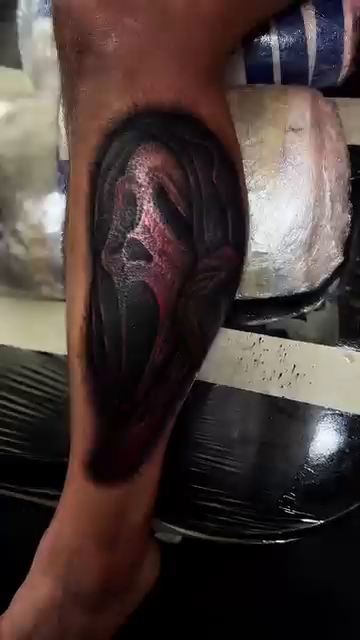 Scream mask dark realism tattoo by Jamie Jane Voryer