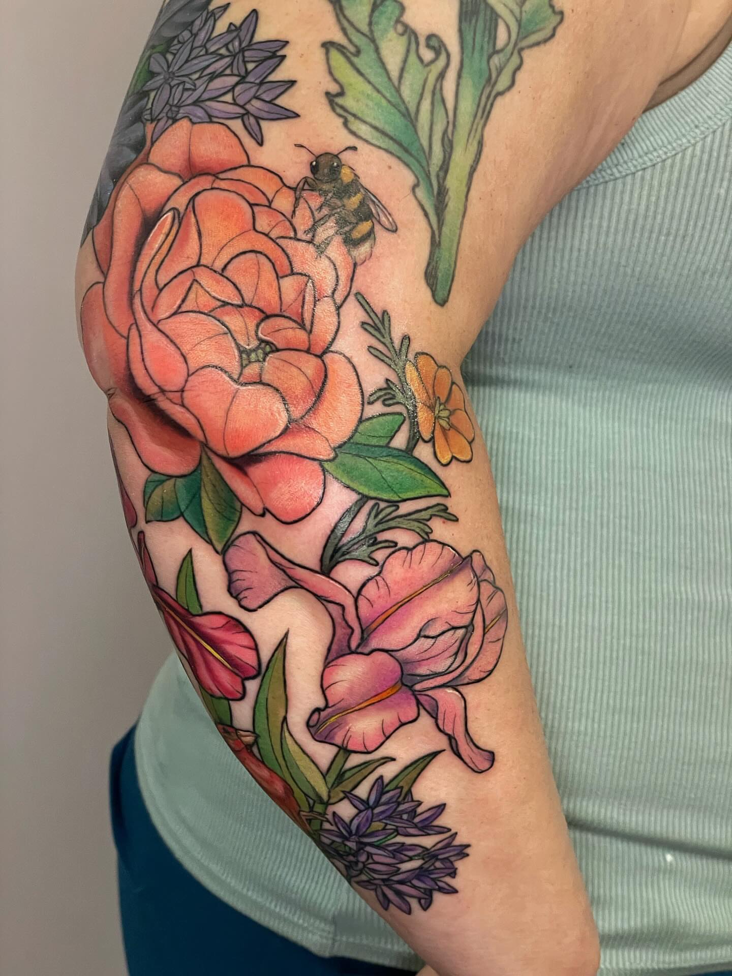 Floral bouquet realism tattoo on the forearm by Michelle Pomerantz 🌼 Portland Tattoo Artist