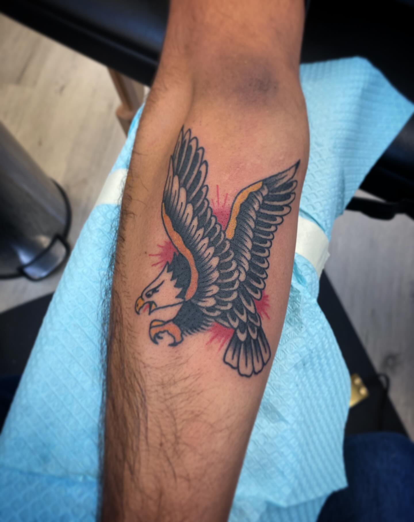 Eagle American traditional tattoo on the forearm by Kyle Mitchell, Cincinnati