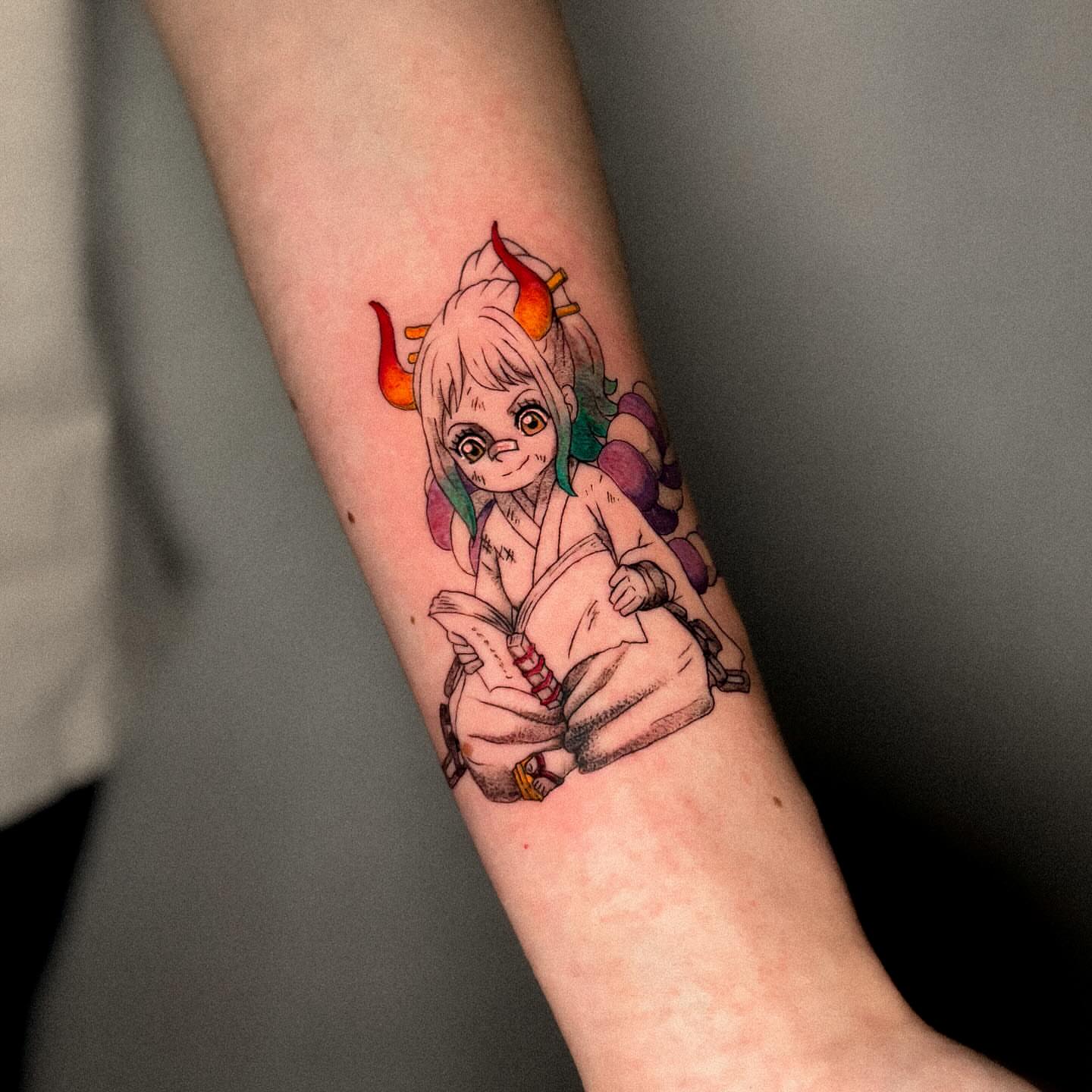 Anime character anime tattoo on the forearm by 조조
