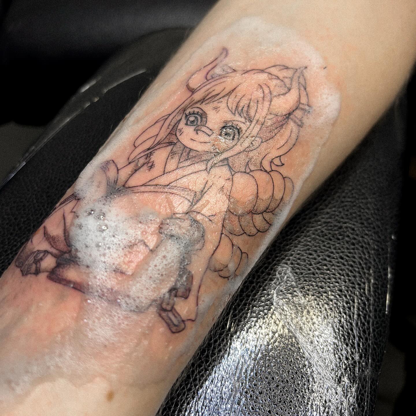 Anime character anime tattoo on the forearm by 조조