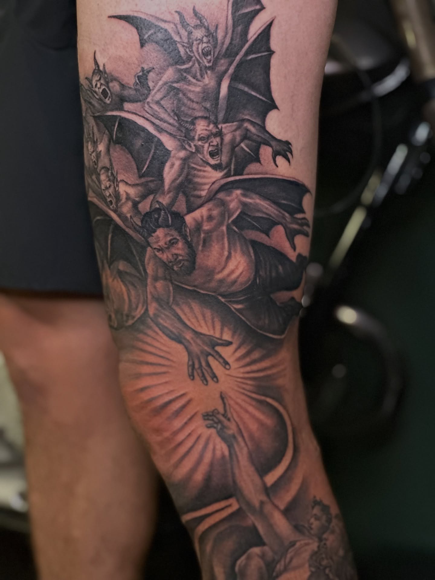 Demon possession dark realism tattoo on the forearm by Calvin Maryland 🇵🇹