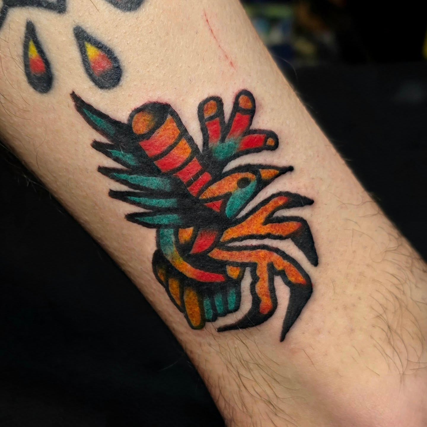 Bird American traditional tattoo on the forearm by Mitch Braver