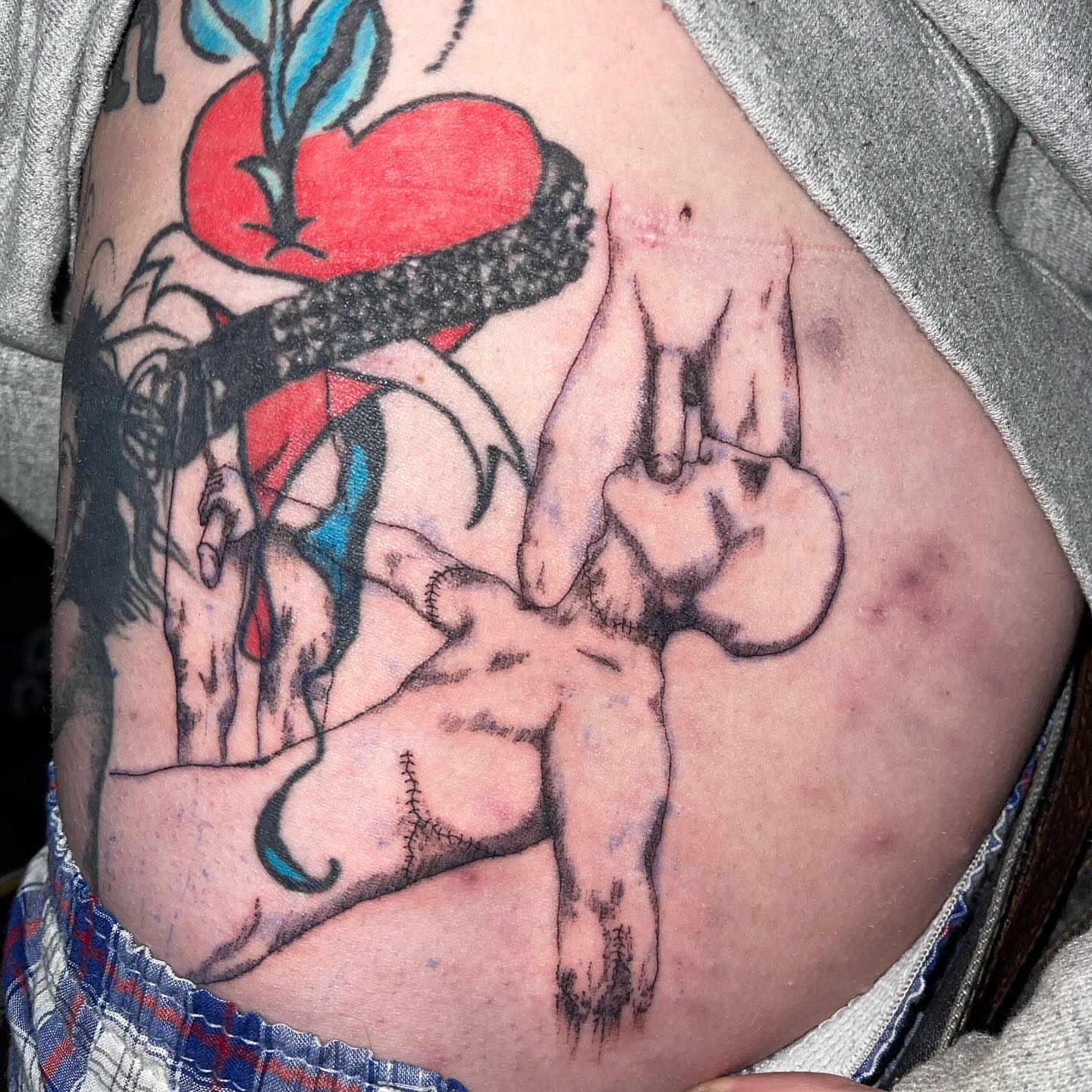 Baby and heart American traditional tattoo by @initiationoftorture