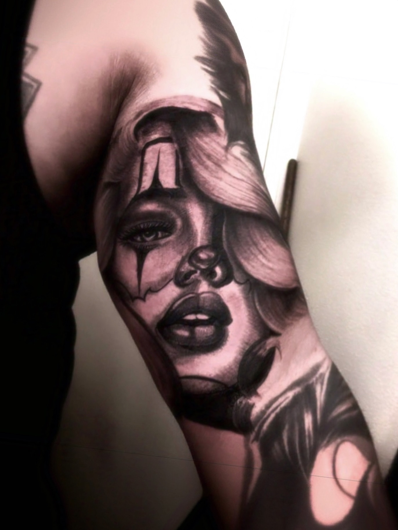 Woman's face realism tattoo on the forearm by ♟️SouthEastLA♟️
