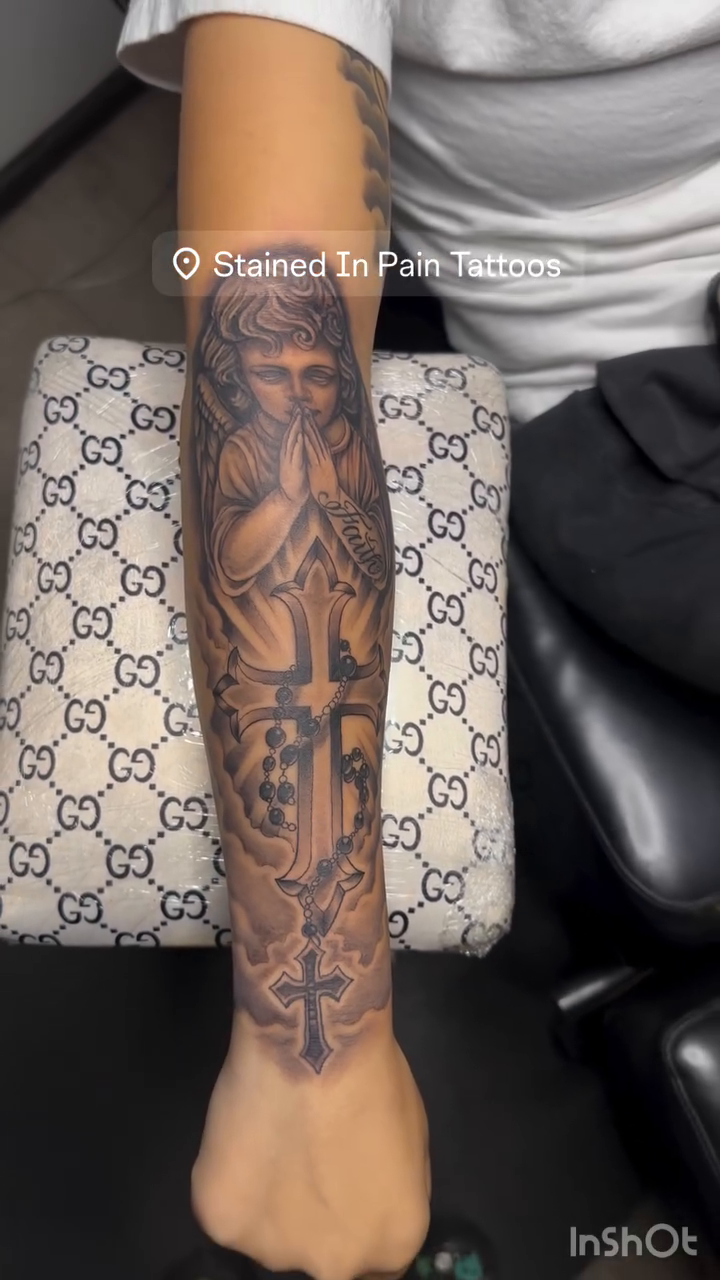 Religious figure realism tattoo by Juan c munoz jr, Chicago, Illinois