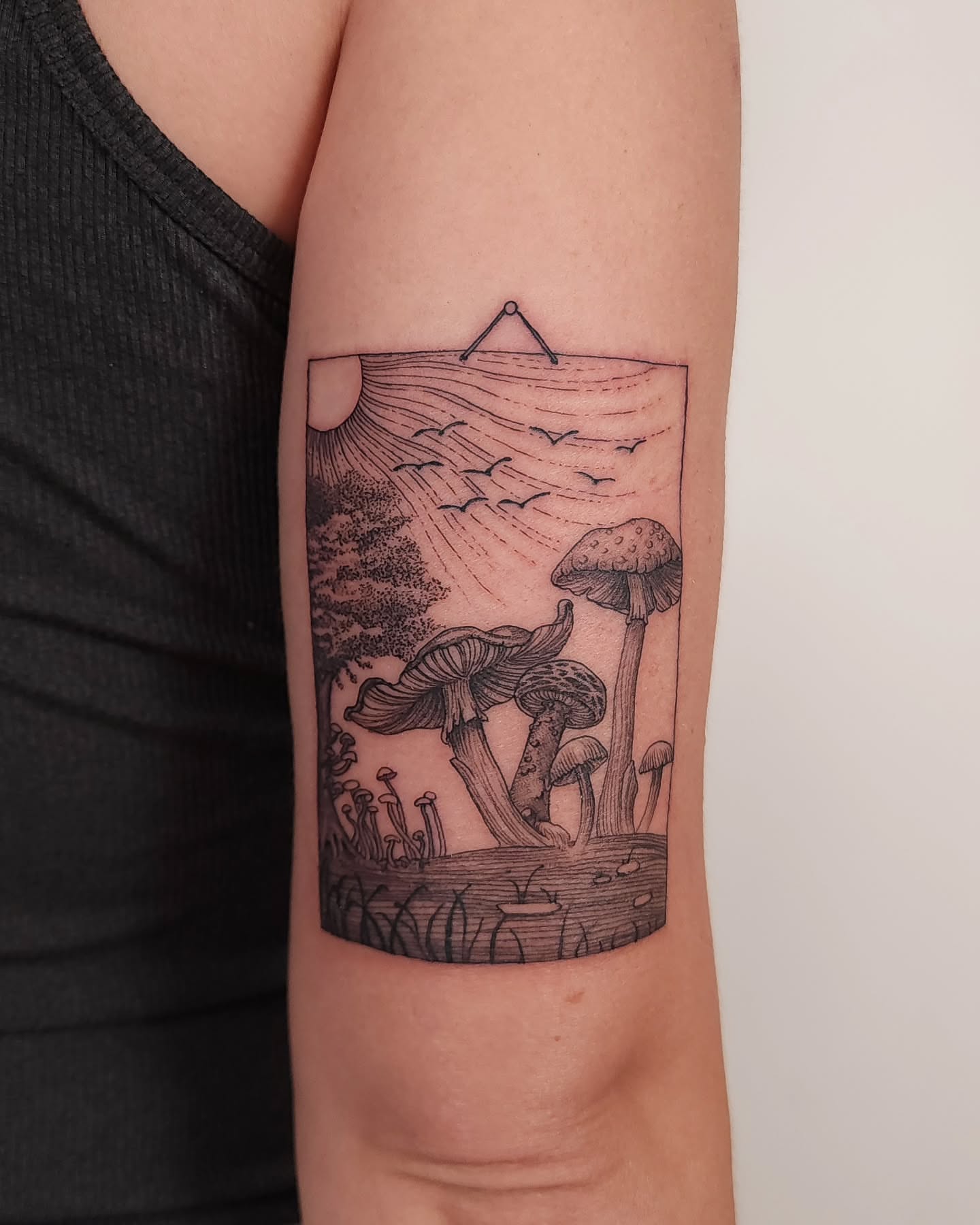 Mushroom landscape realism tattoo on the forearm by ๐ฏ๐๐๐๐ ๐ท๐๐๐๐