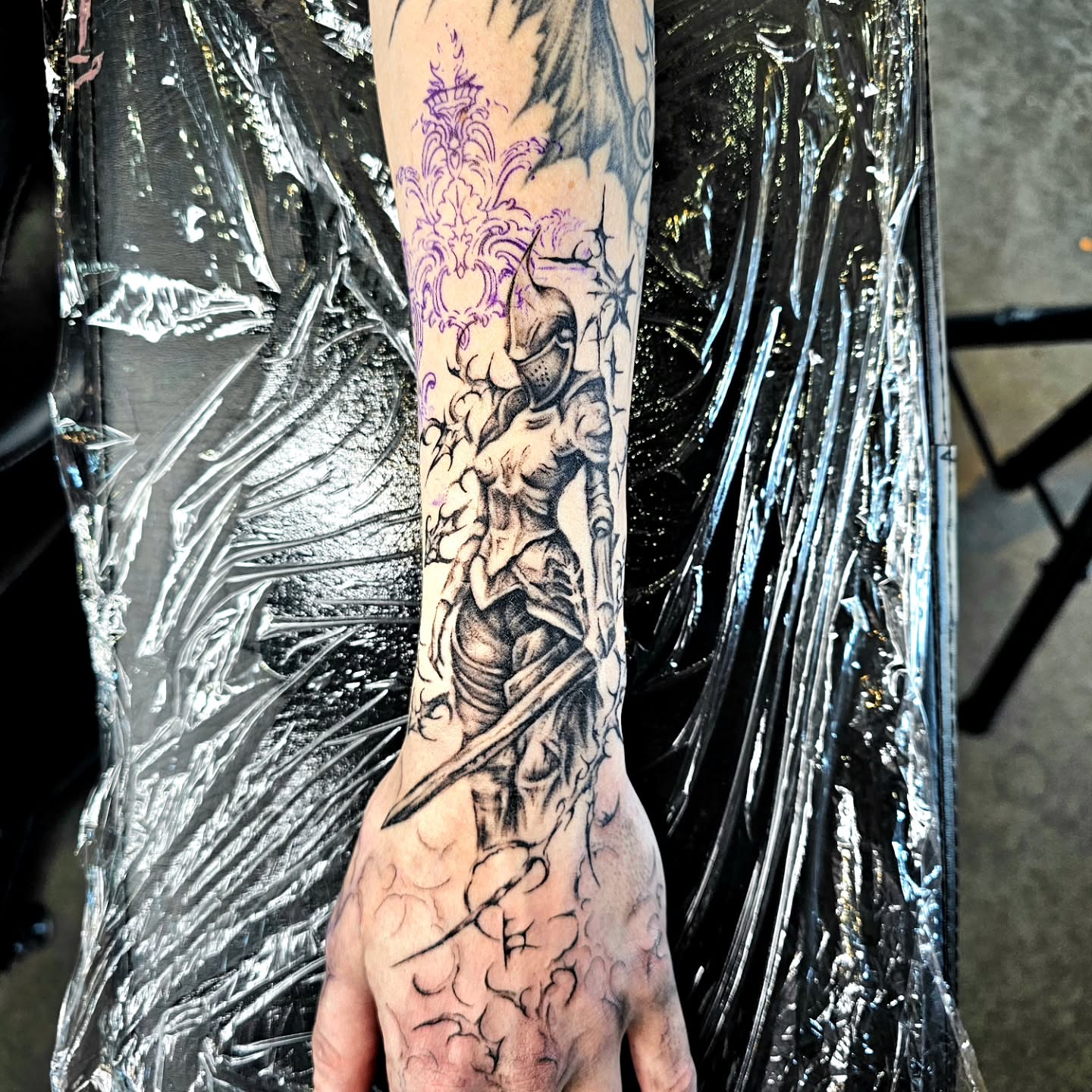Warrior knight realism tattoo on the forearm by Drew King