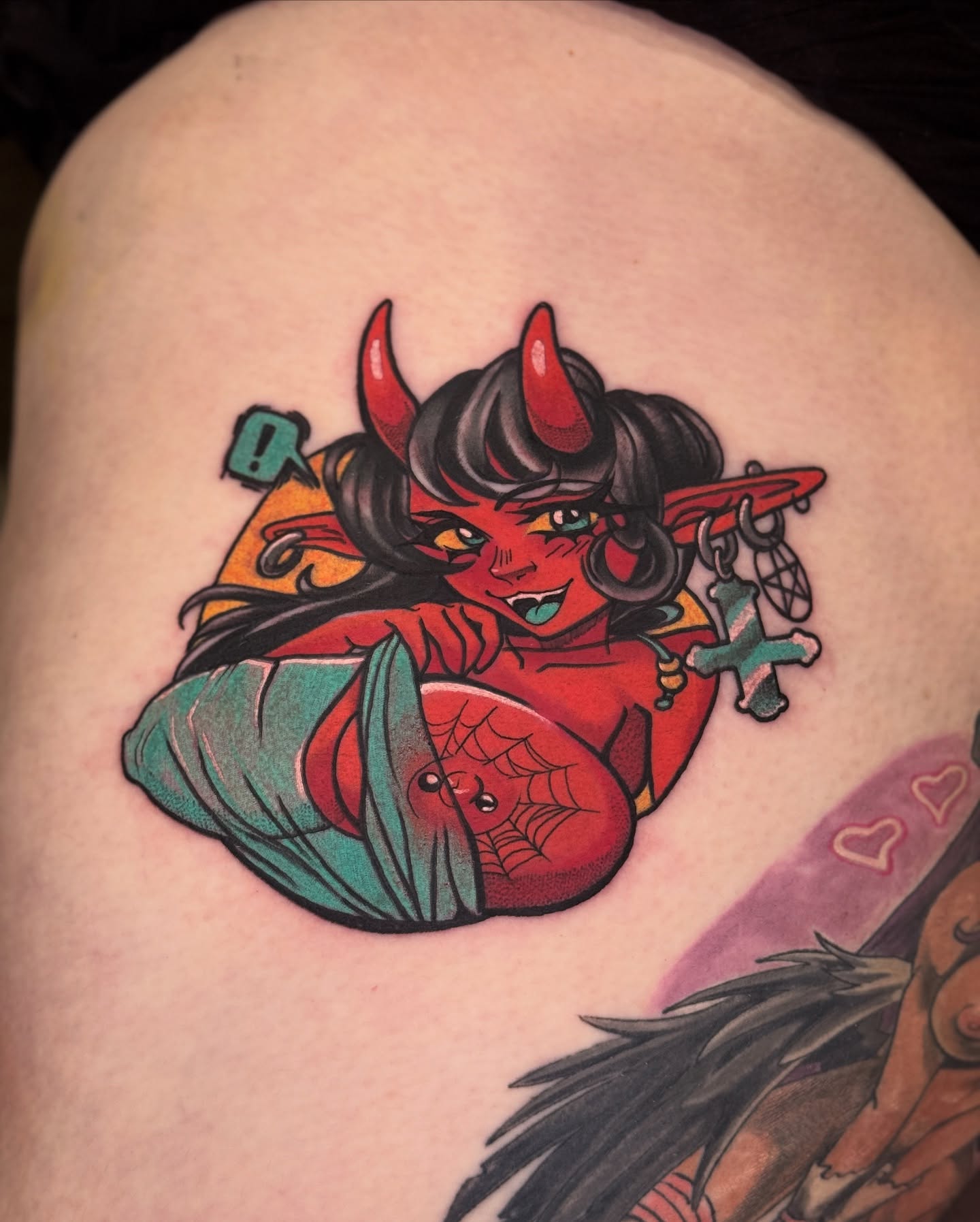 Devil girl American traditional tattoo on the thigh by ⓒⓨⓡⓤⓢ