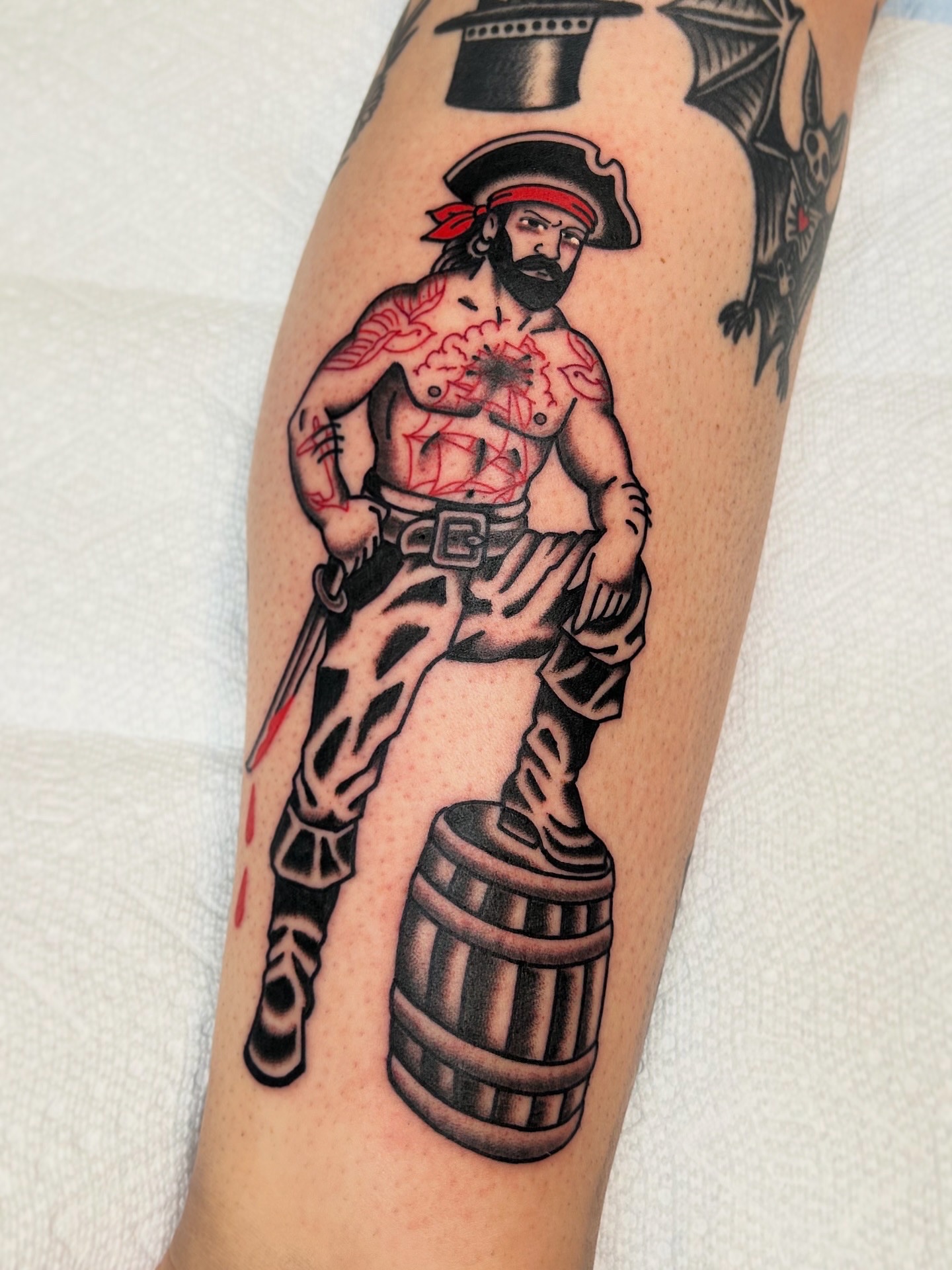 Pirate American traditional tattoo on the forearm by Lauren Alexandra