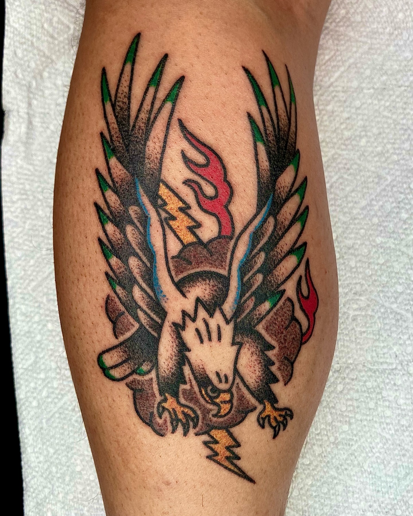 Eagle American traditional tattoo on the forearm by Daniel Diego