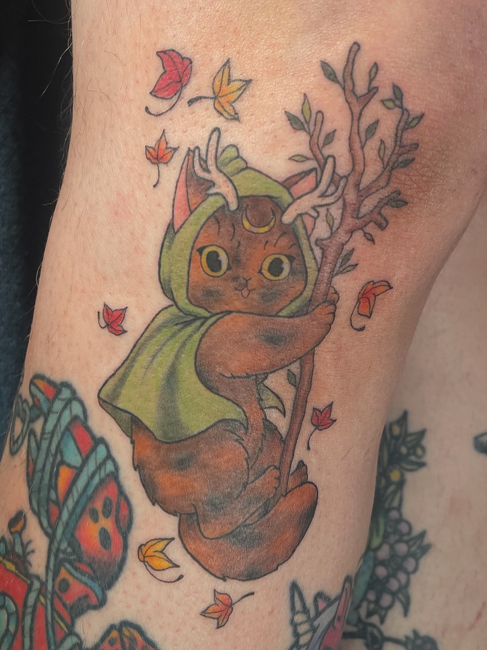 Tattoo by @jennanabread_ink — dotwork, anime