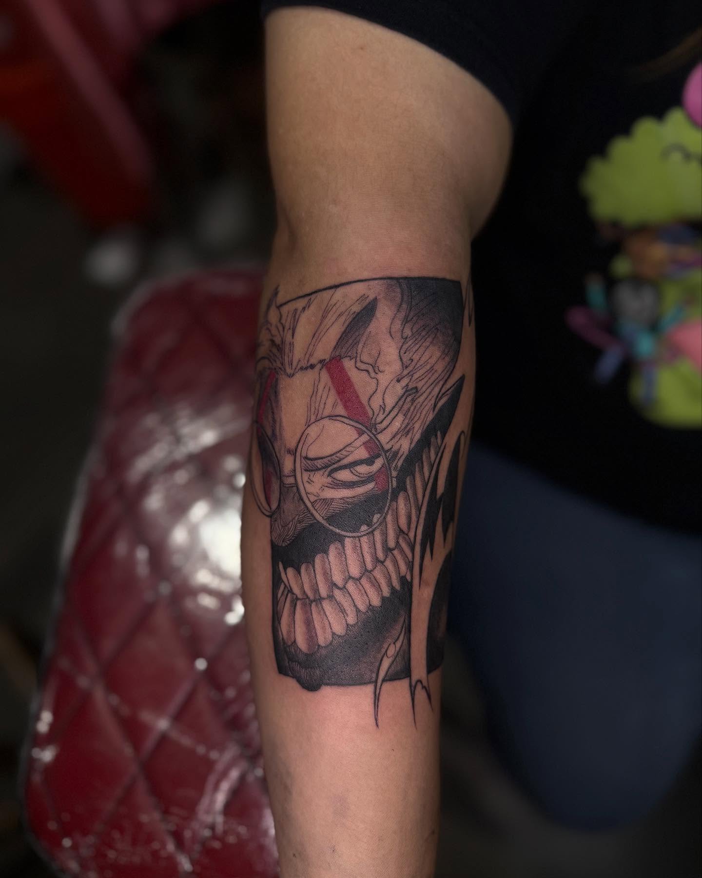 Anime character anime tattoo on the forearm by Los Angeles Tattoo Artist