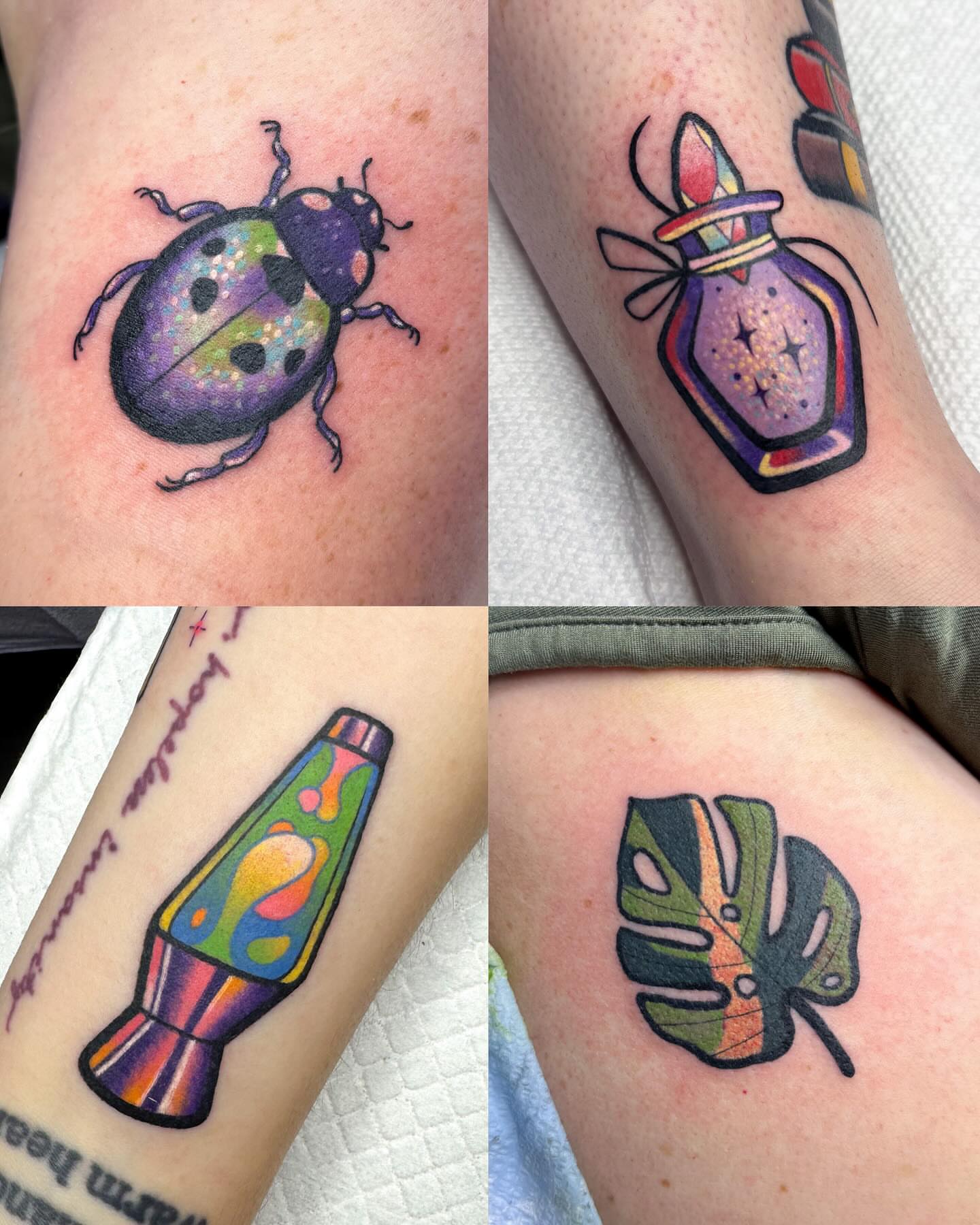 Ladybug American traditional tattoo on the forearm by Janine Ramos