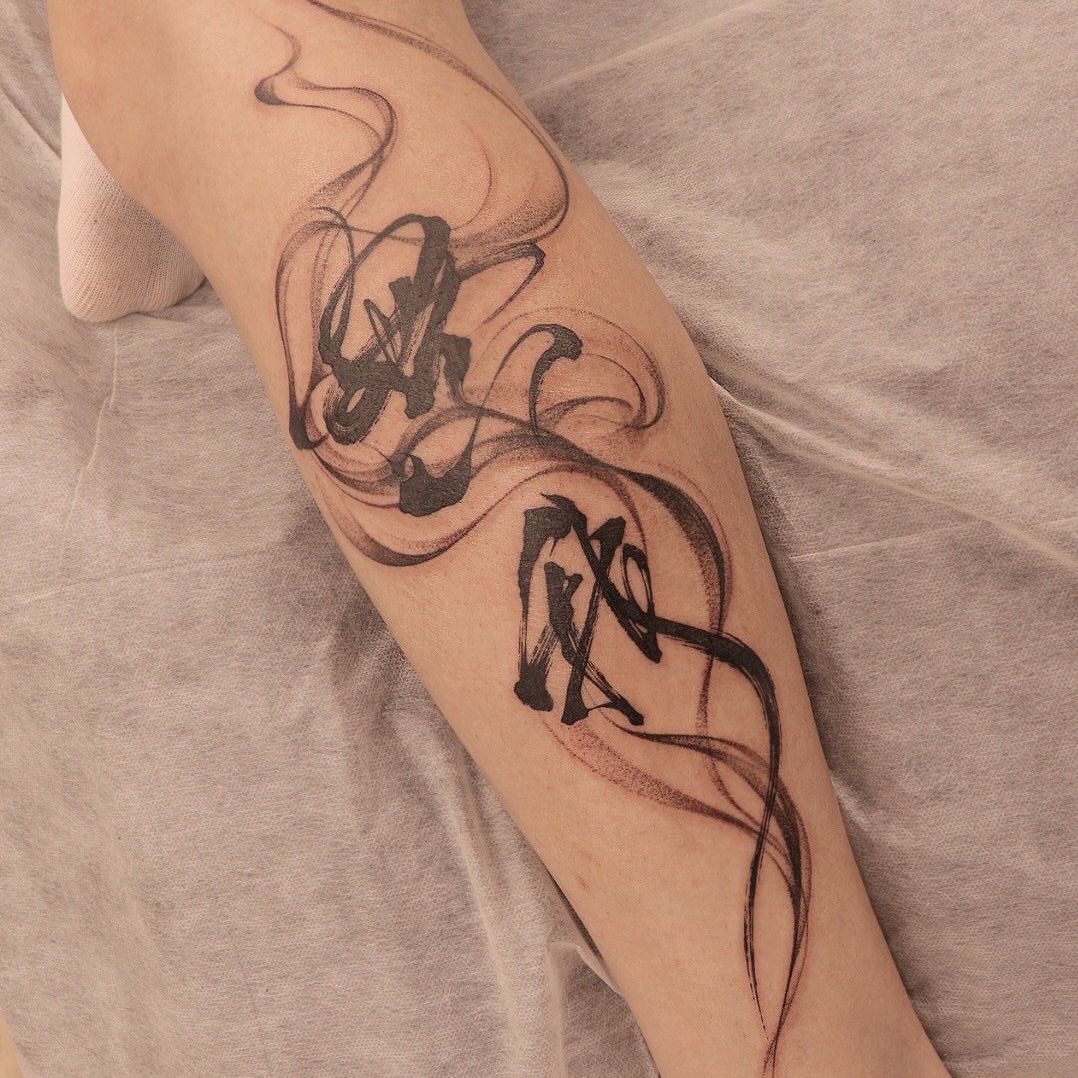 Tattoo by @irislamht — black_and_grey, lettering_script