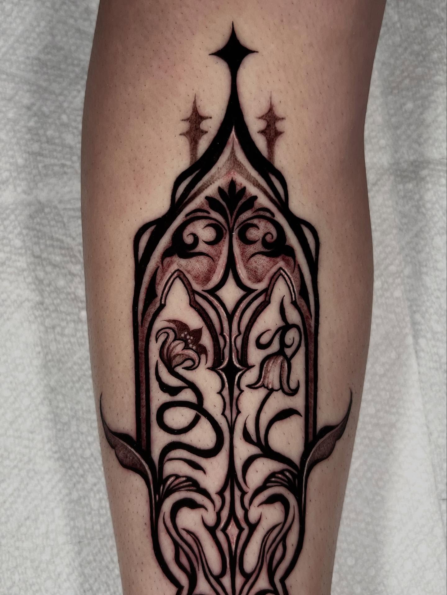 Gothic arch black and grey tattoo on the forearm by ✧ :: paloma :: ✧