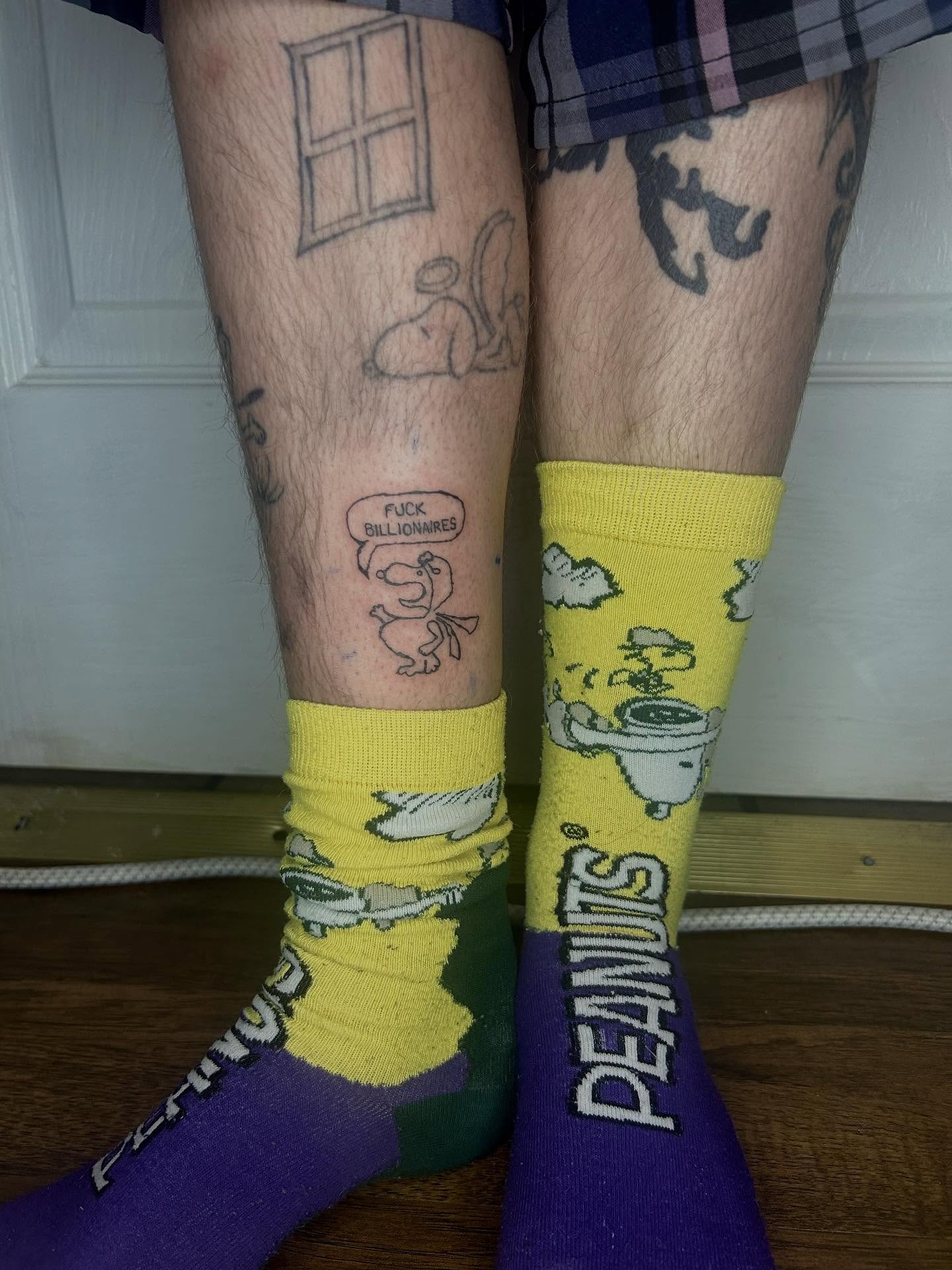 Peanuts characters American traditional tattoo on the leg by (isa)ac ૮₍ ˃̵ࡇ˂̵ ₎ა