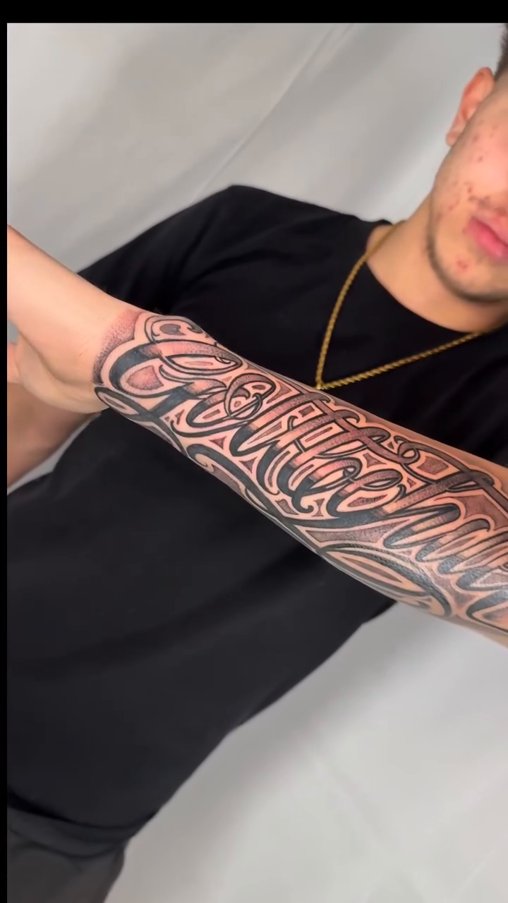 Script text lettering script tattoo by Jared Soto