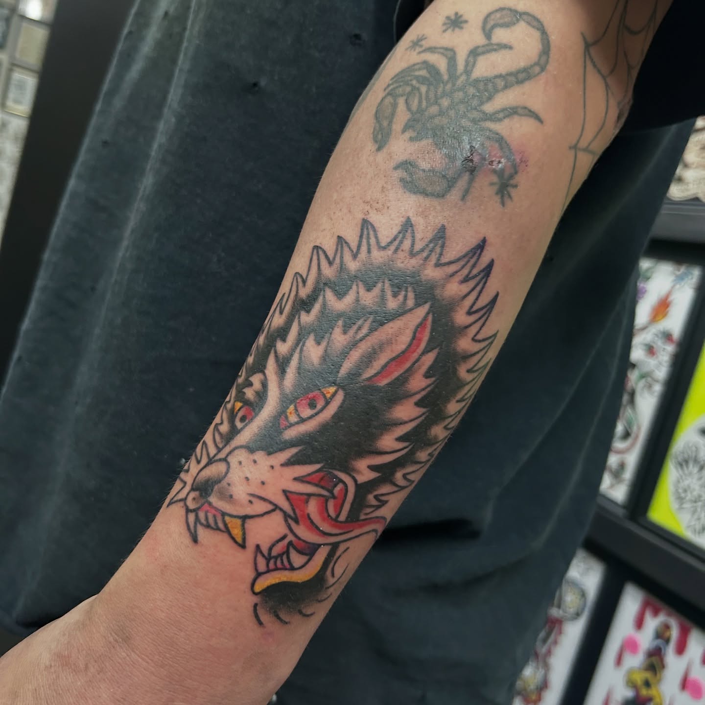 Dragon American traditional tattoo on the forearm by キノ 🦊
