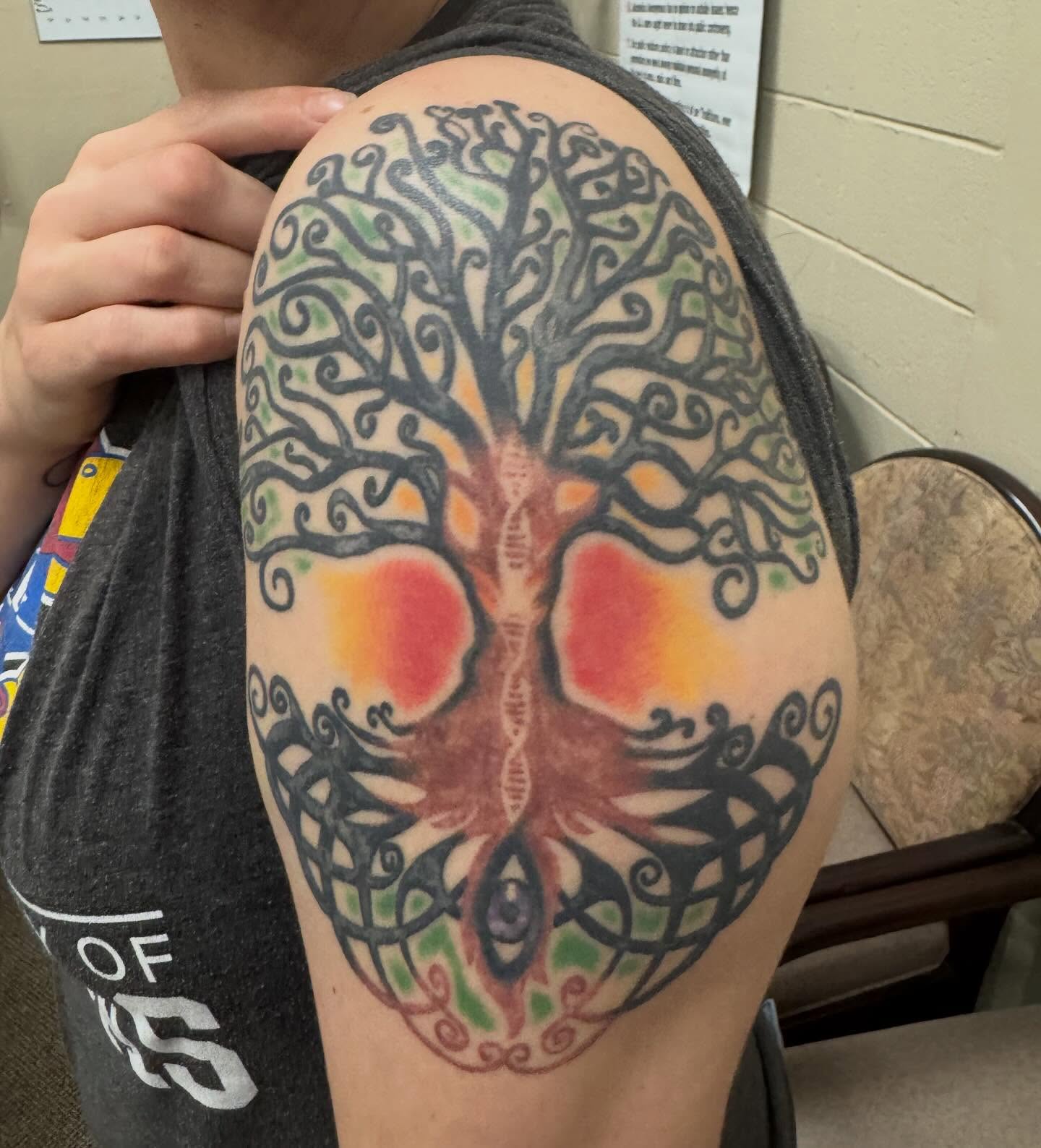 Tree of life geometric tattoo on the shoulder by spikecitytattoo