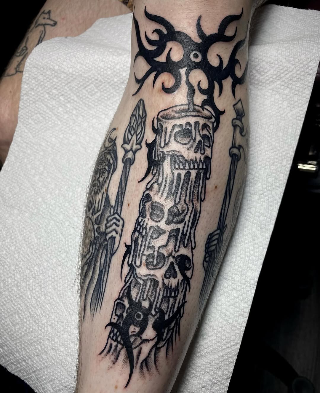 Tattoo by @snakedaggerose — blackwork, dark_realism
