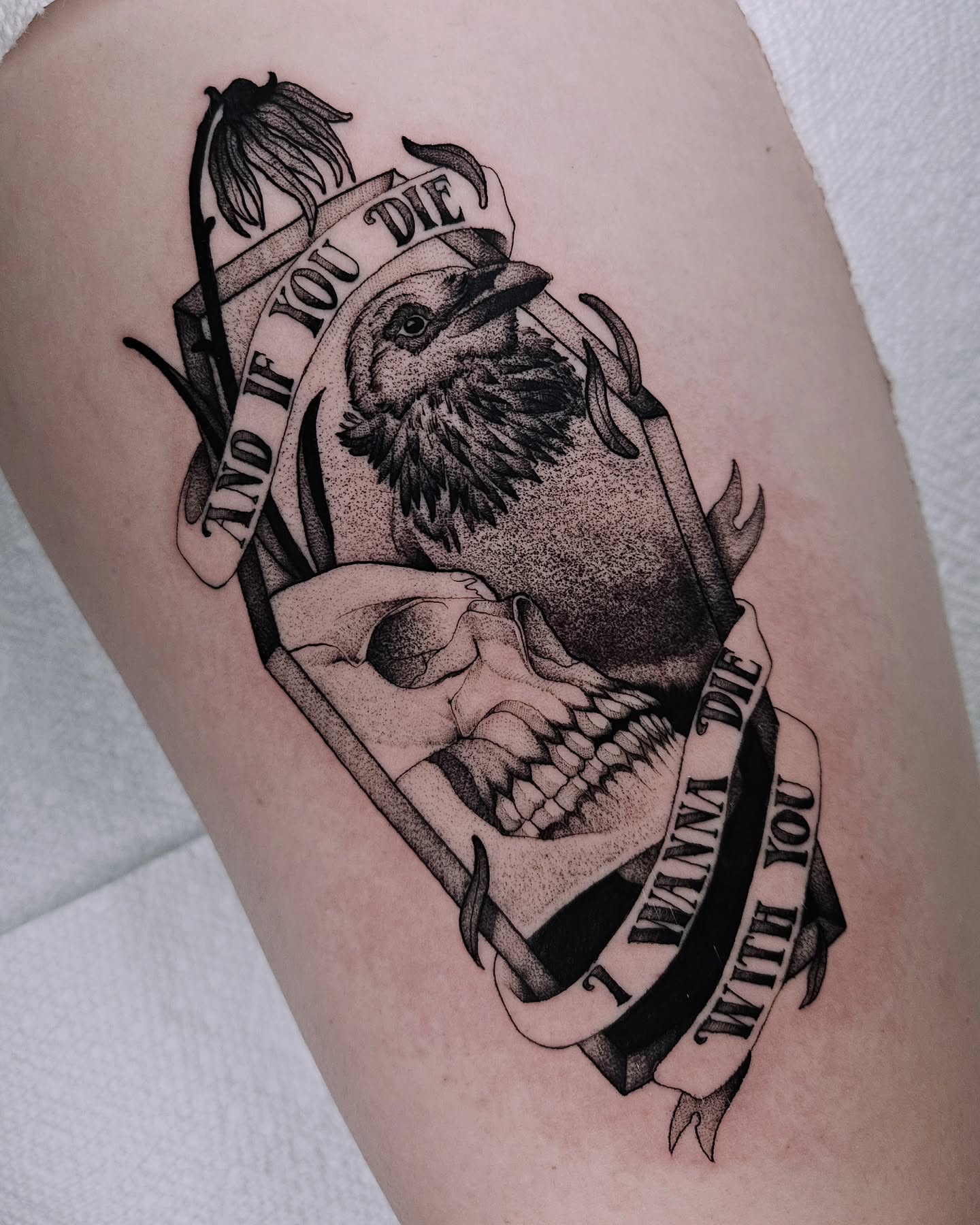 Tattoo by @fermented_ink — dotwork, black_and_grey