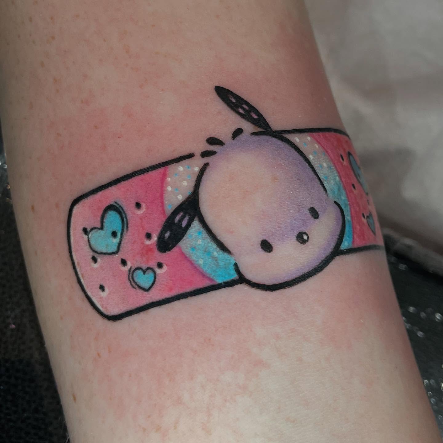 Kawaii character dotwork tattoo on the forearm by Shana 🍊Orlando,Fl