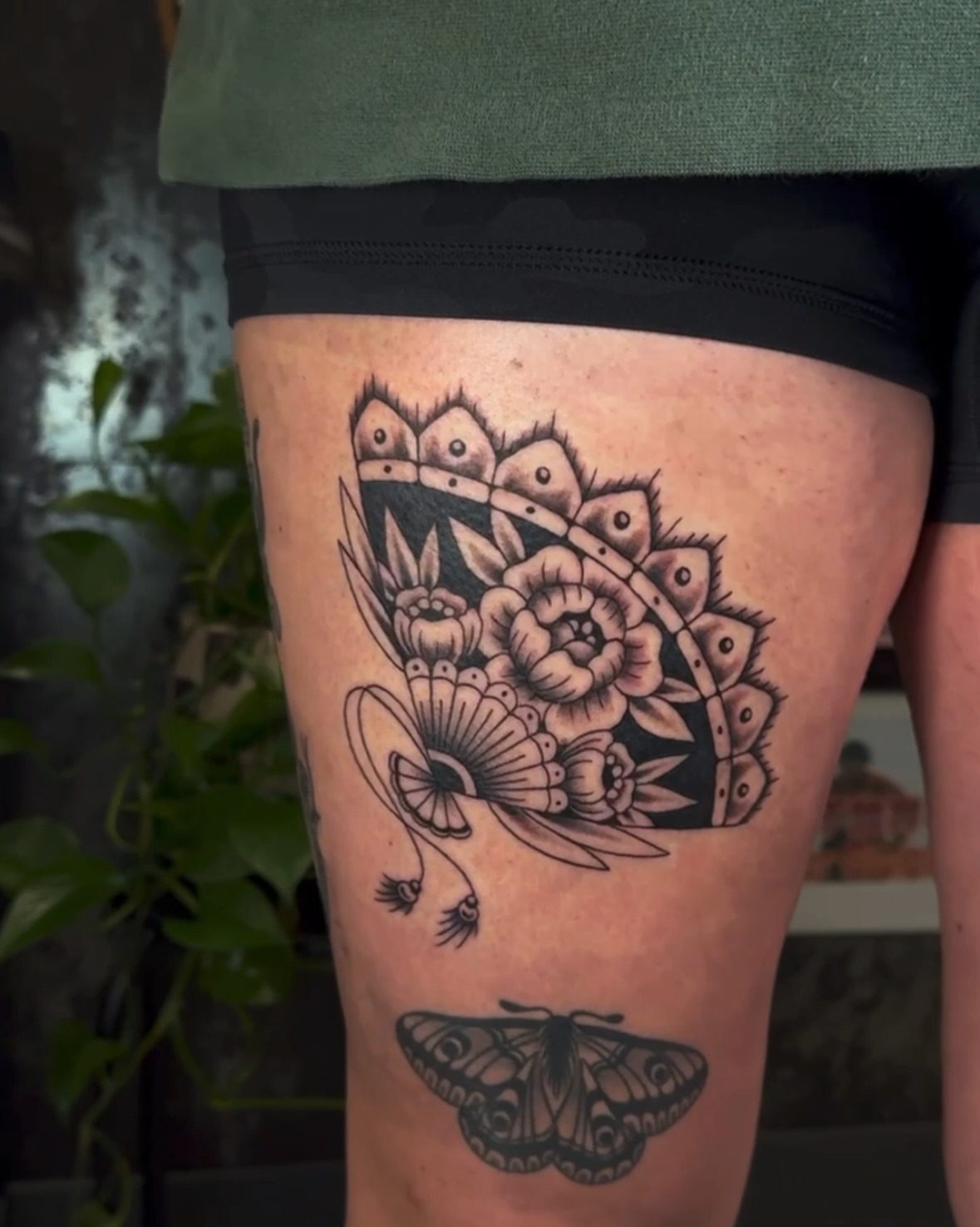 Floral mandala with butterfly ornamental tattoo on the thigh by πππͺ‘