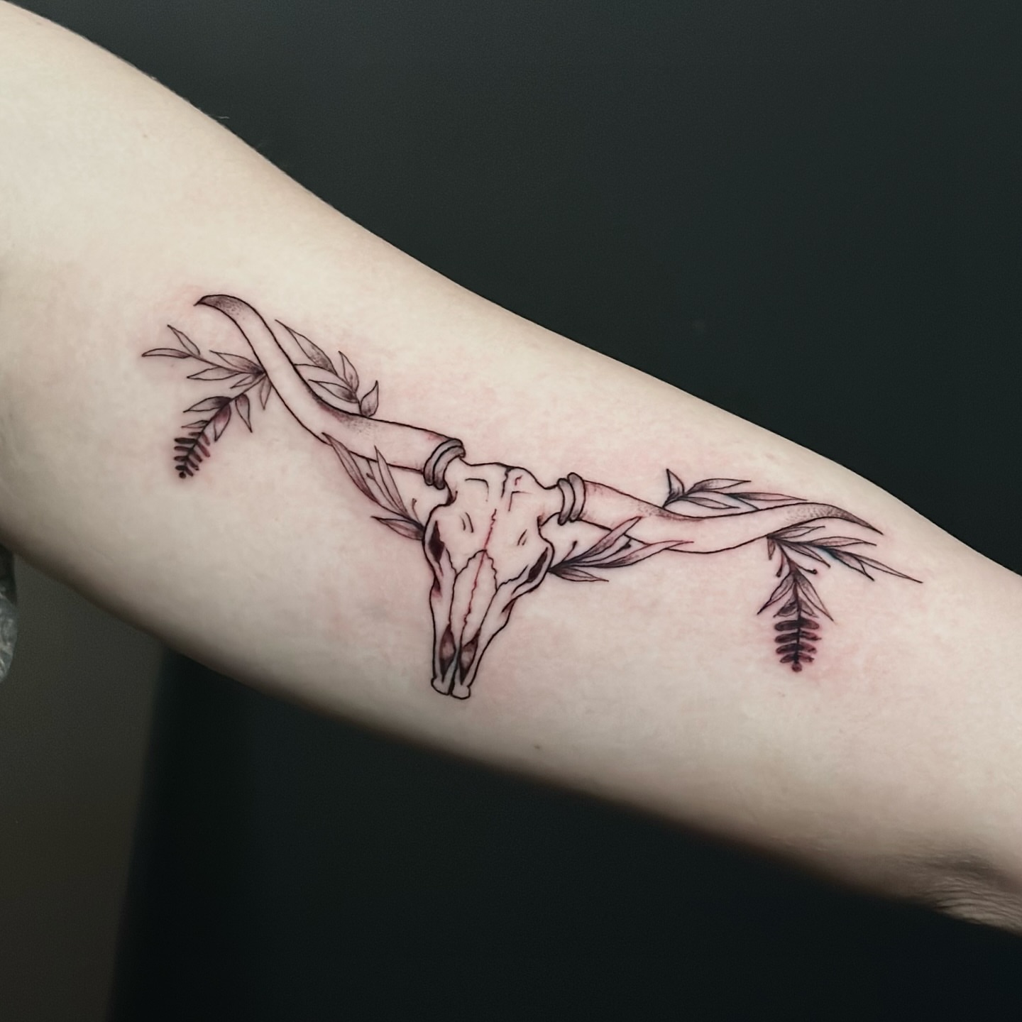 Deer skull with branches black and grey tattoo on the forearm by πΎππ π π·ππ πππππ πΏπππππ π¬πππππ