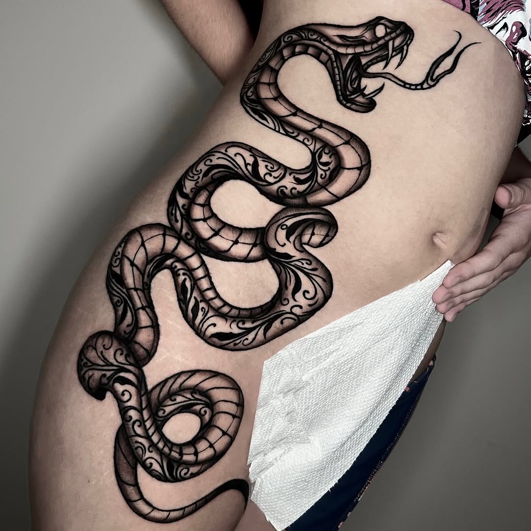 Tattoo by @monarch.tattoos — black_and_grey, ornamental