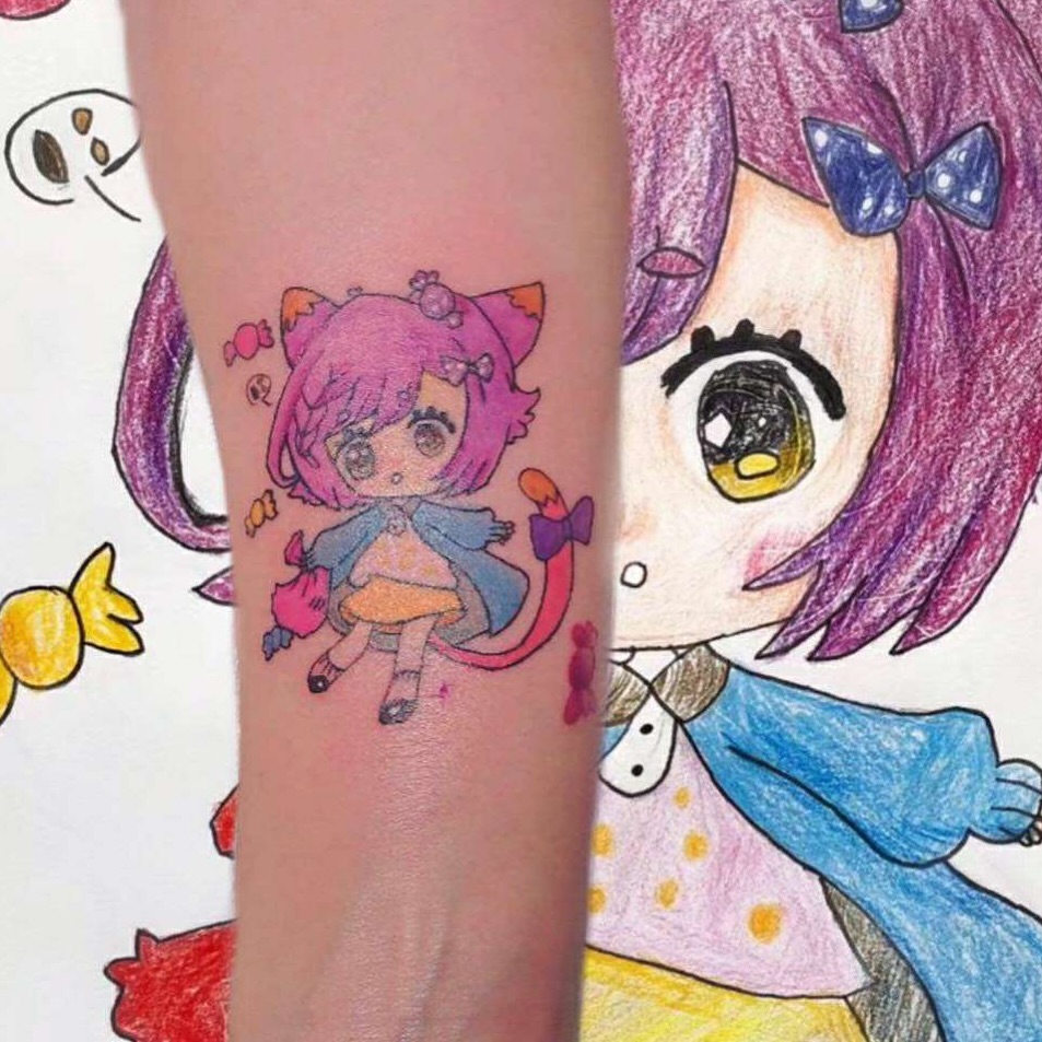 Anime character anime tattoo on the forearm by Sydney Walk in Tattoo, Sydney, New South Wales