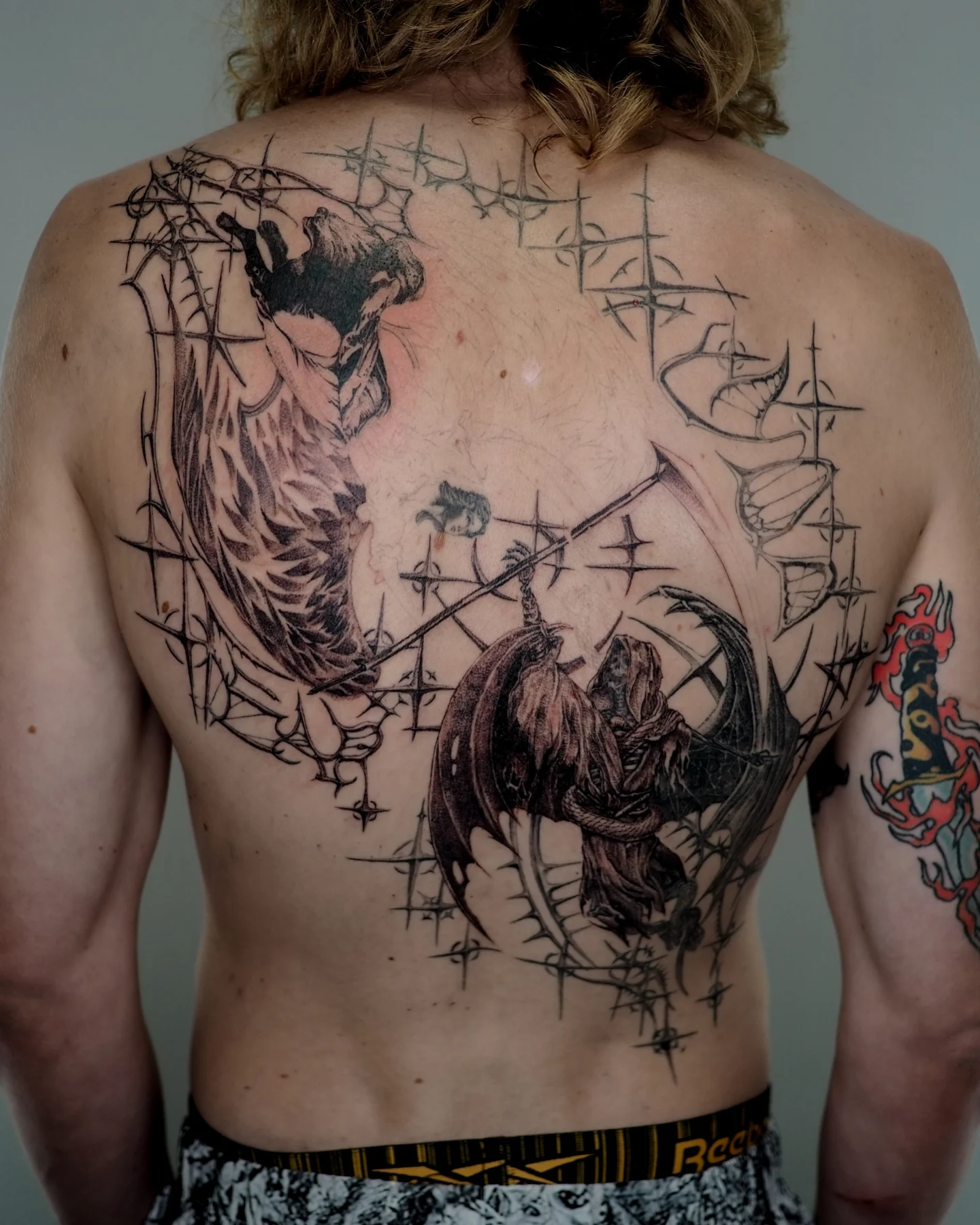 Dark fantasy scene dark realism tattoo on the back by MK