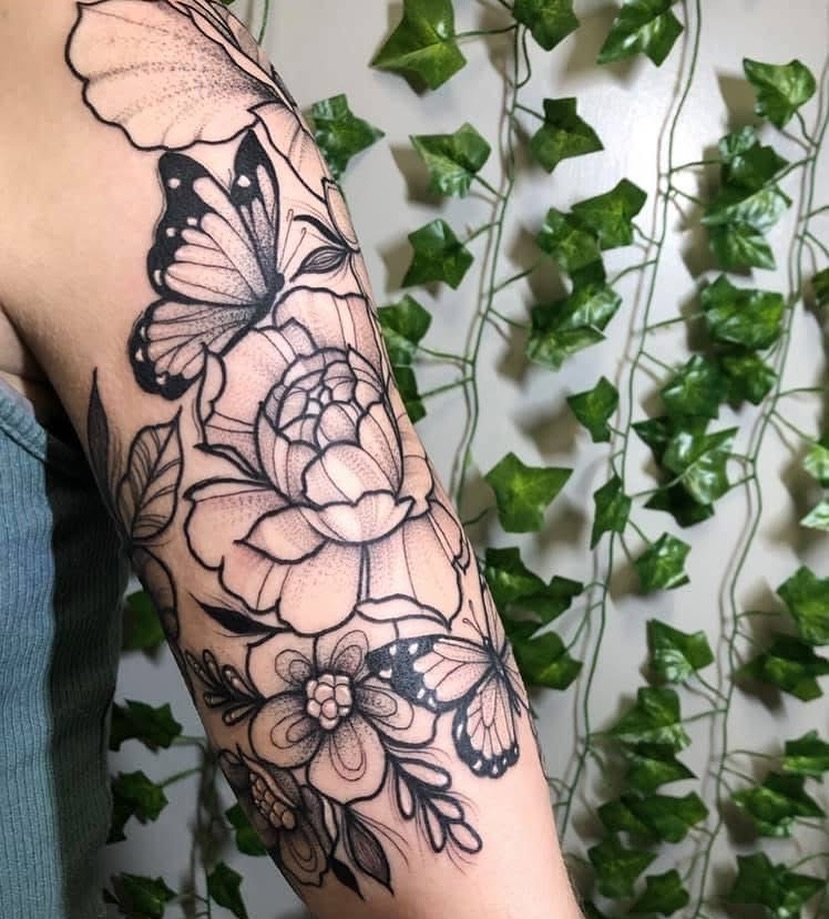 Tattoo by @cattlynnrose — black_and_grey, dotwork