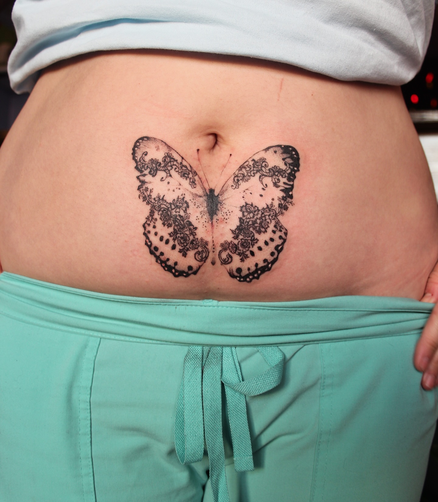 Butterfly dotwork tattoo on the torso by ✧Lee Ortiz