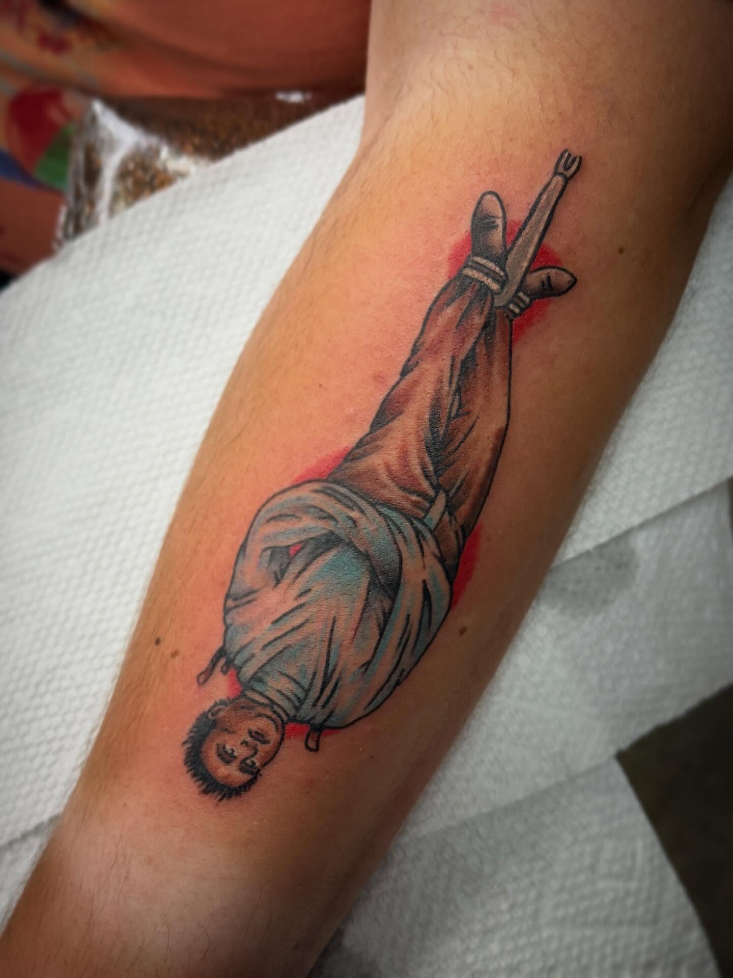 Judo throw realism tattoo on the forearm by Austin Liebst, Wichita, Kansas