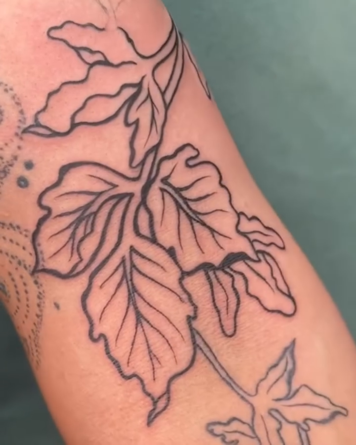 Oak leaves fine line tattoo by Brooke Elayne