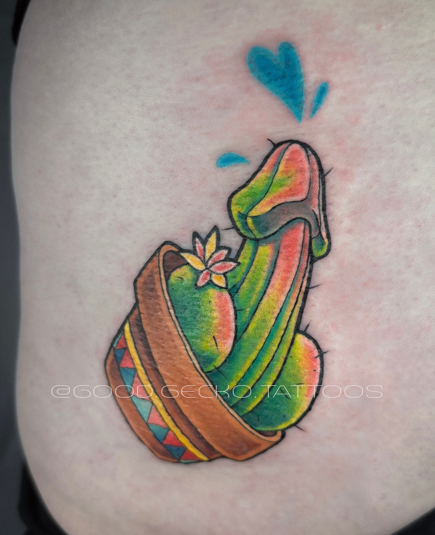 Pitcher plant new school tattoo on the thigh by Gecko