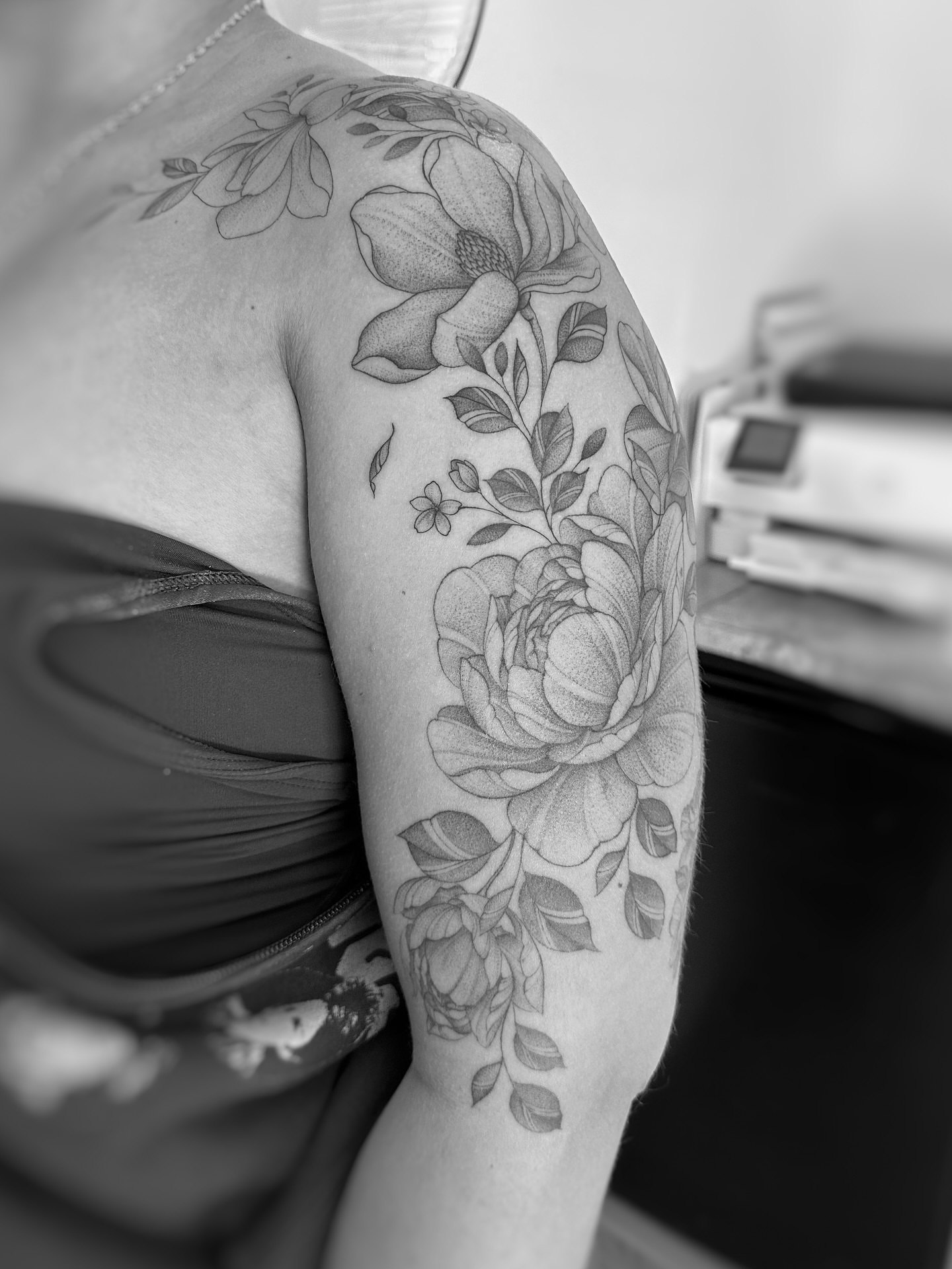 Tattoo by @art.byjaclyn — dotwork, black_and_grey