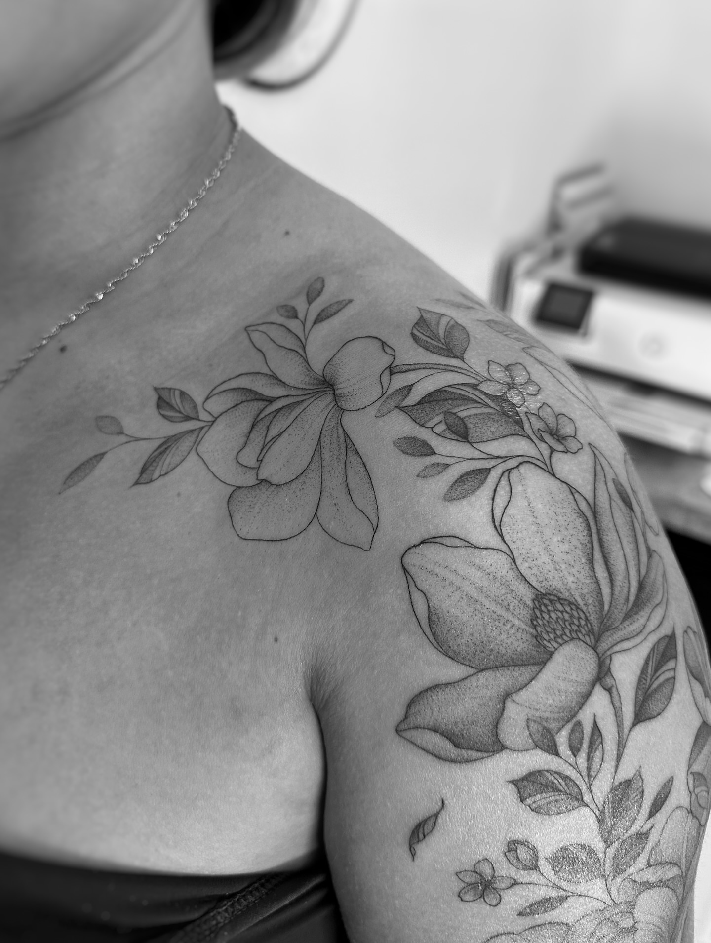 Tattoo by @art.byjaclyn — dotwork, black_and_grey