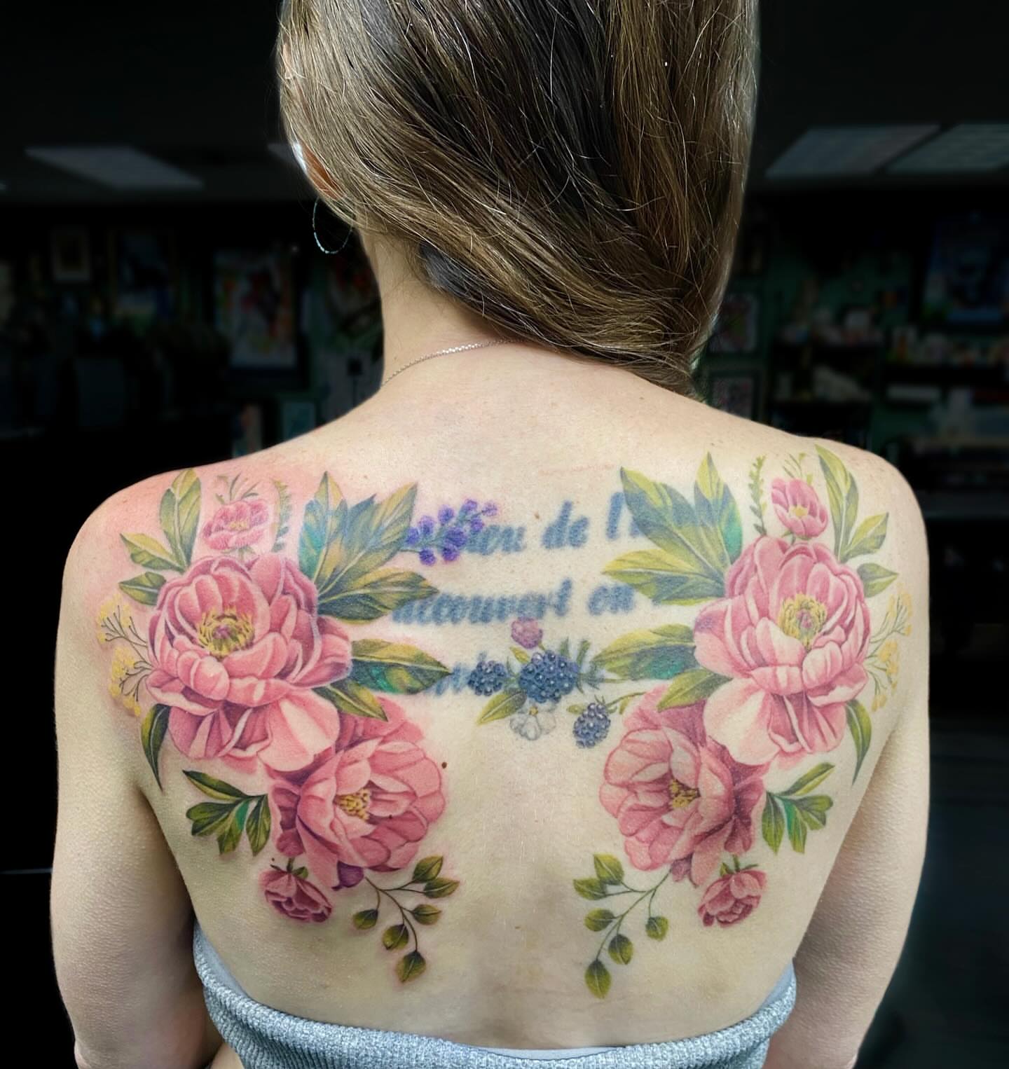 Floral arrangement realism tattoo on the back by Nicole Parenti ✨, Franklin, Tennessee