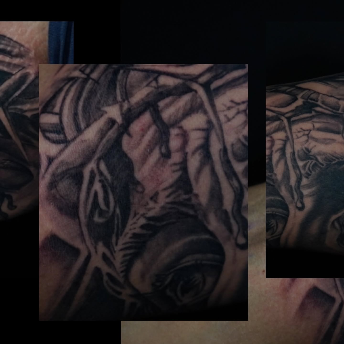 Man's face black and grey tattoo on the forearm by @tattoobytats