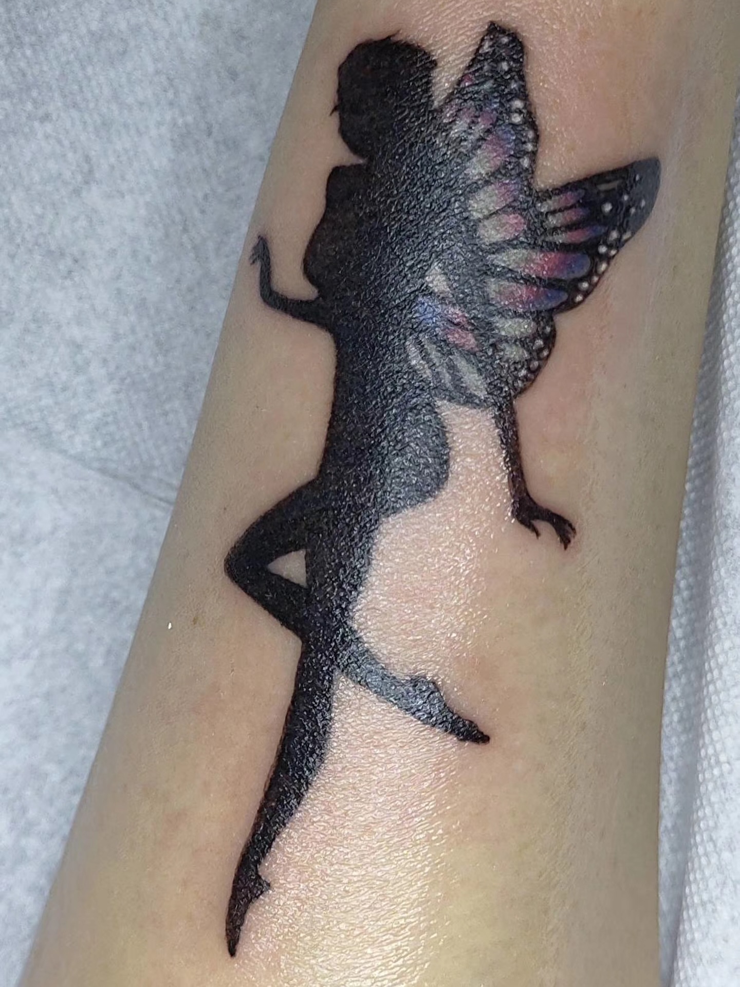 Fairy dotwork tattoo on the forearm by Sydney Walk in Tattoo, Sydney, New South Wales