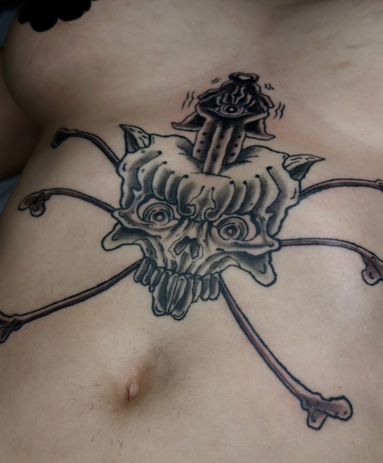 Tattoo by @picaflor.tattooer — black_and_grey, dark_realism