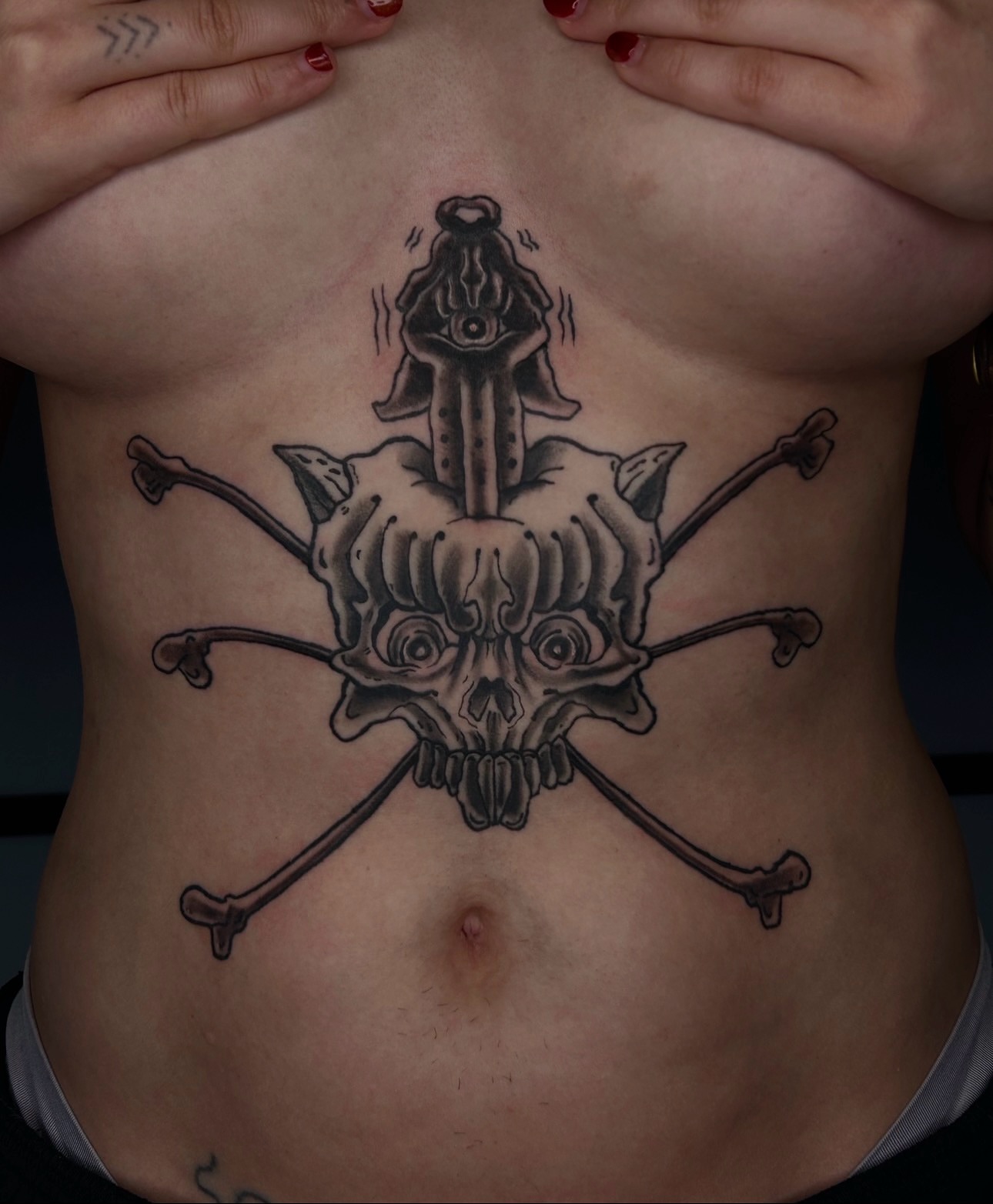 Tattoo by @picaflor.tattooer — black_and_grey, dark_realism