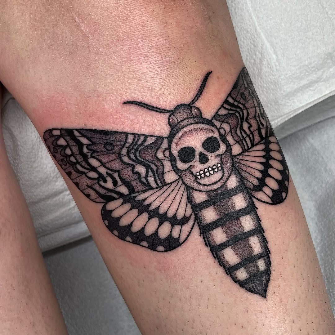 Tattoo by @emilyluxtattoos — black_and_grey, dark_realism