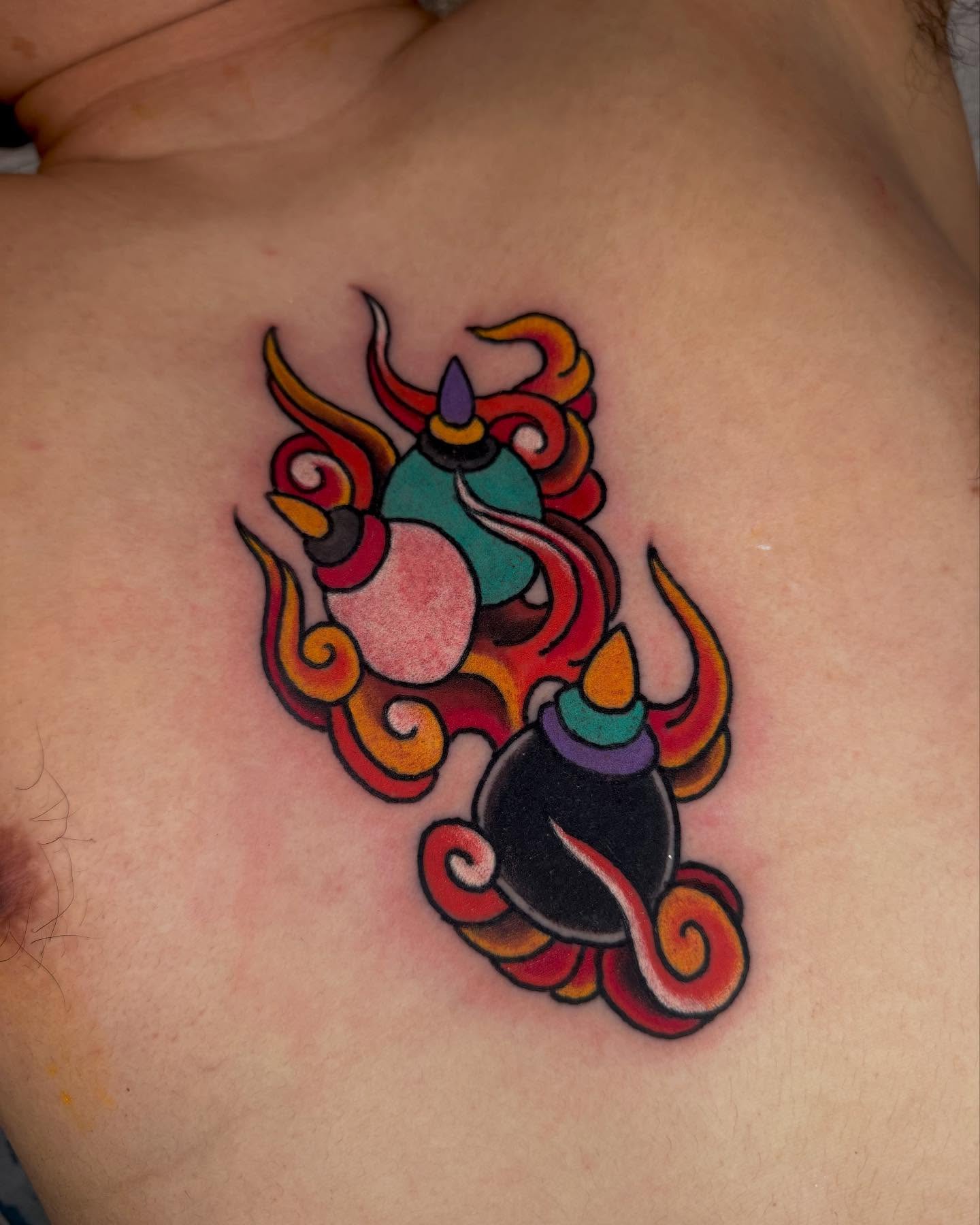 Unicorns new school tattoo on the chest by Mr Nikita, New York, New York