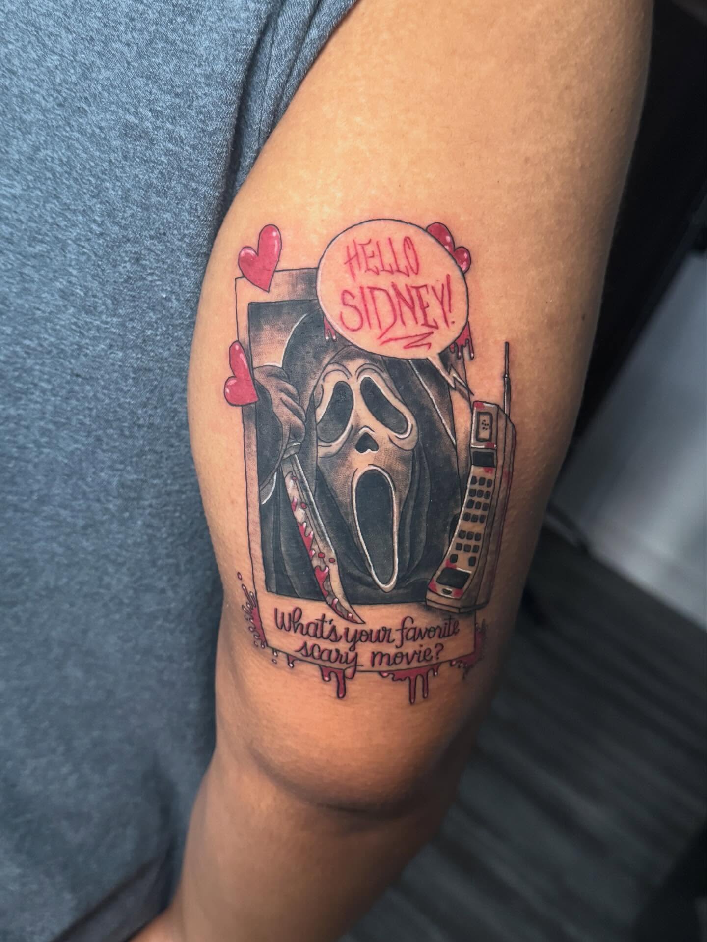 Scream mask neo-traditional tattoo on the forearm by Breanna💉🔮, Dover, Delaware